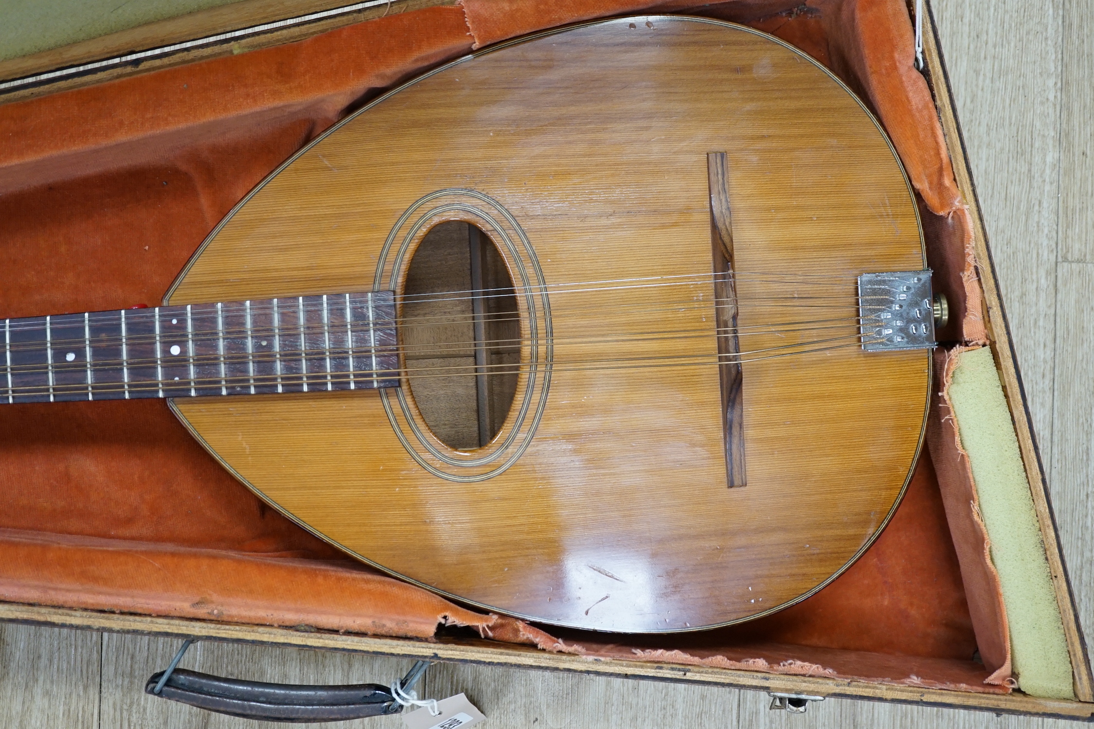 A cased Fylde Octave mandola, sapele back, cedar soundboard, length of body 39cm, overall length 81cm